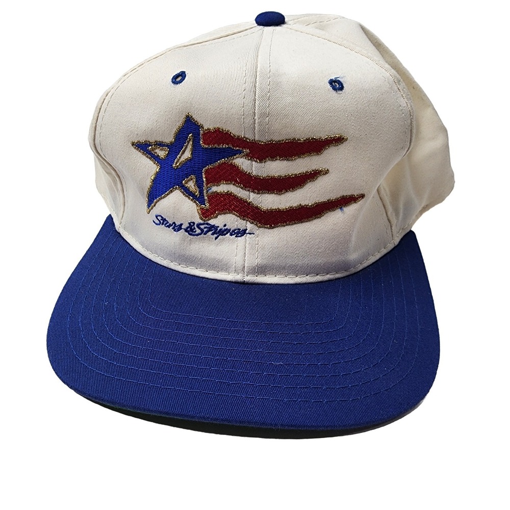 Vintage Stars & Stripes Hat White Blue USA Flag Snapback OSFM Yupoong
